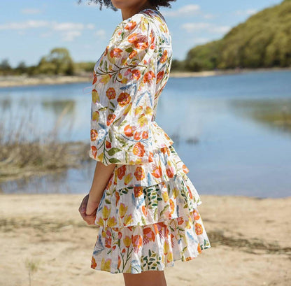 Flower Land Cotton Viscose Voile Mini Dress