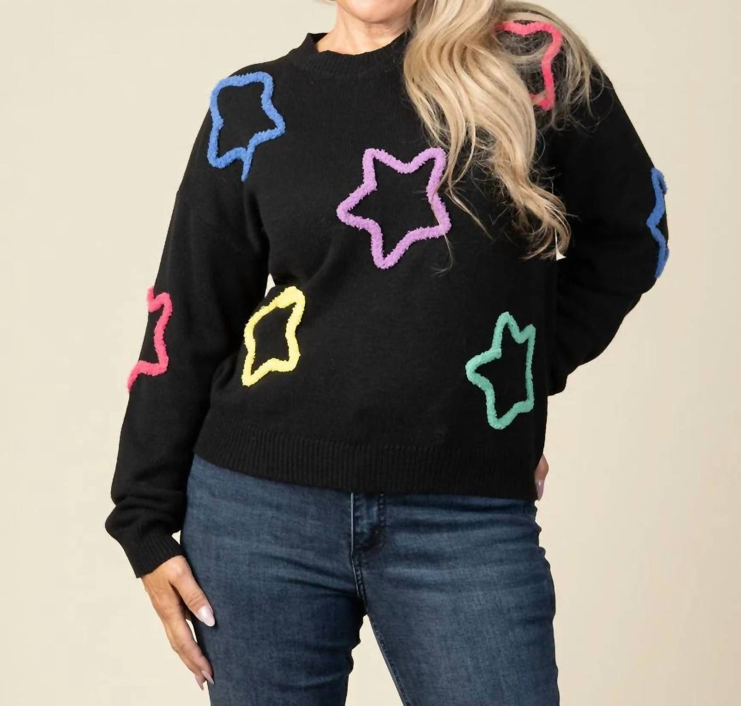 Long Sleeve Sweater With Neon Stars