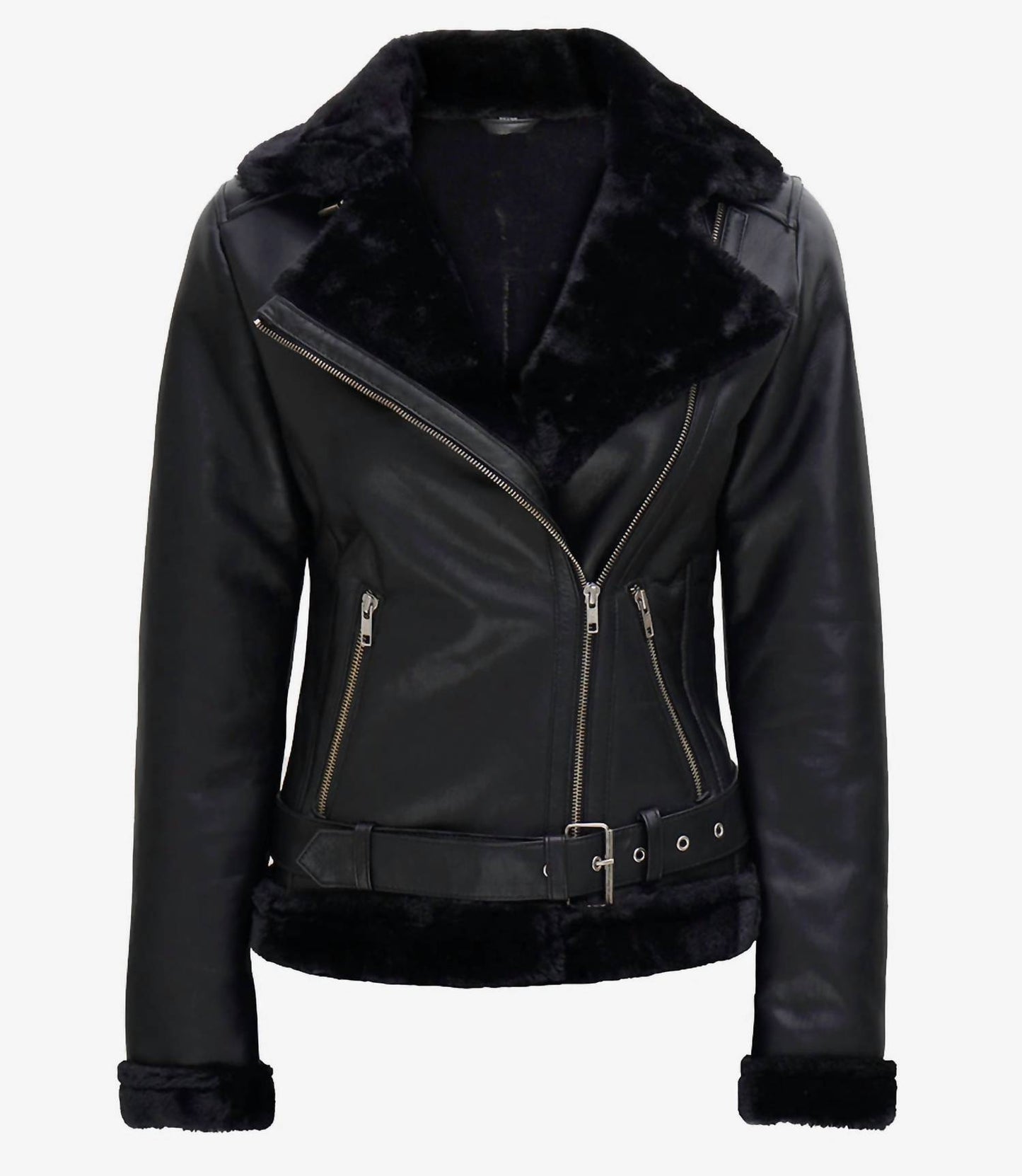 Asymmetrical Shearling Leather Jacket
