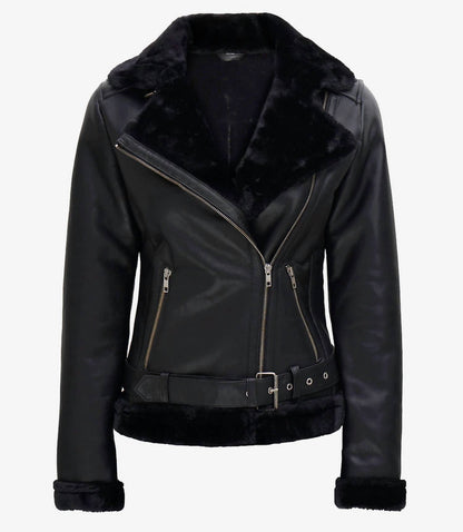 Asymmetrical Shearling Leather Jacket