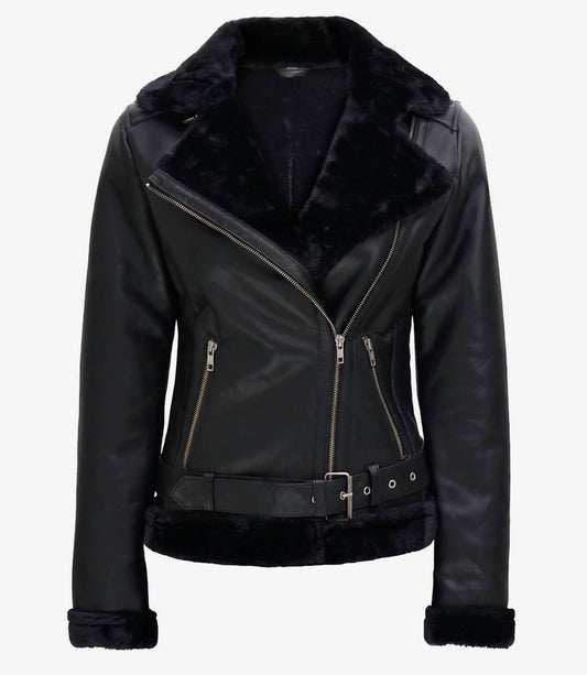 Asymmetrical Shearling Leather Jacket