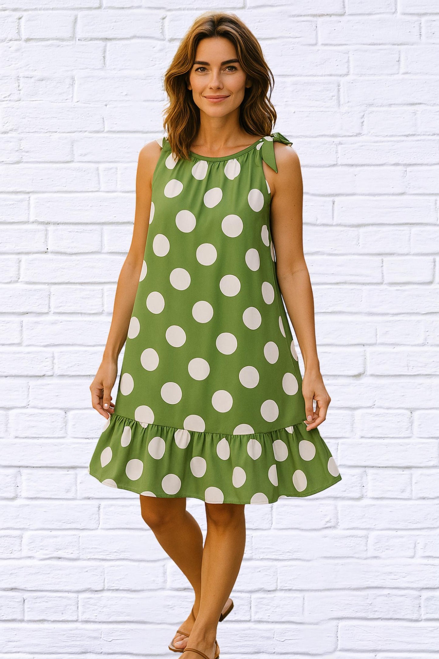 Tie Neck Gauged Trapeze Dress