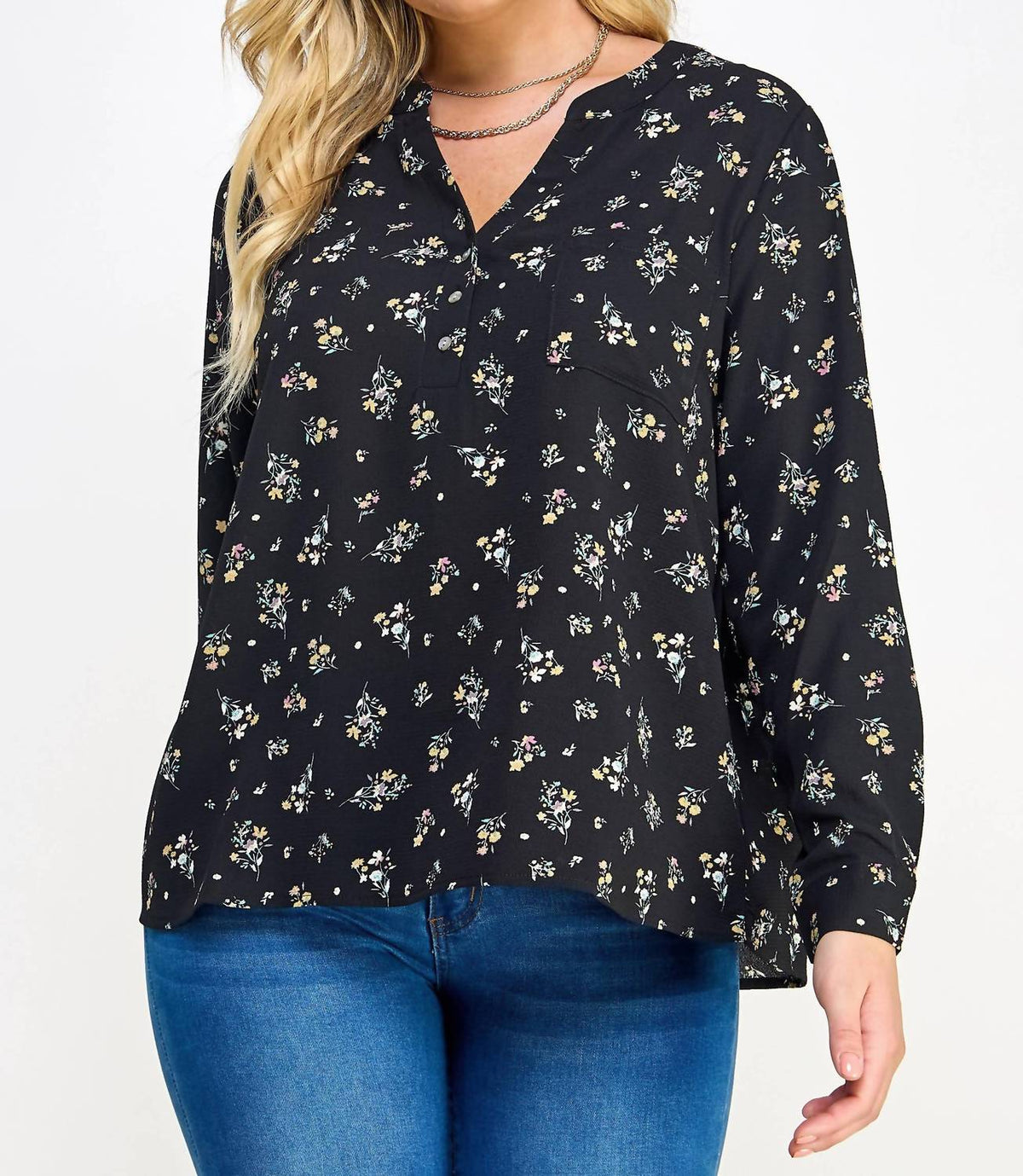 Floral Print Pop-over Blouse