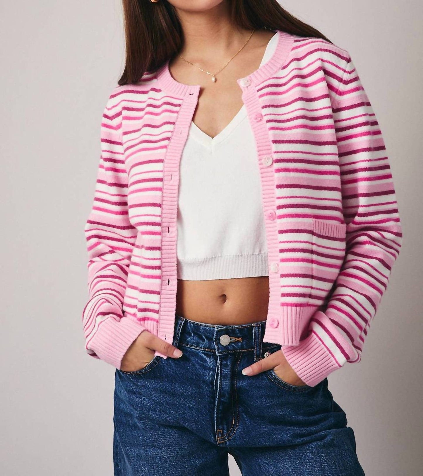 Button Up Stripe Sweater Top