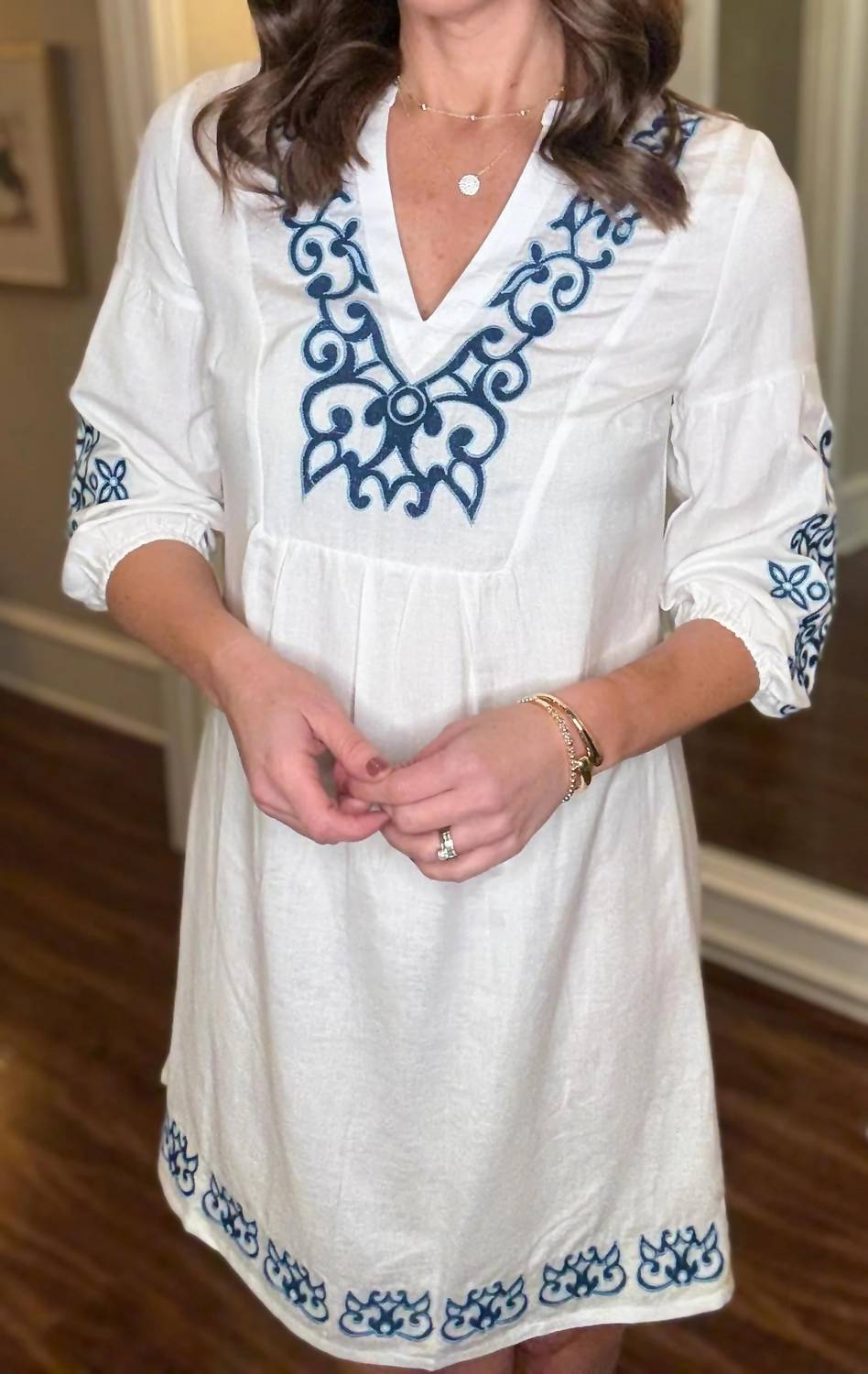 Embroidered 3/4 Sleeve Dress