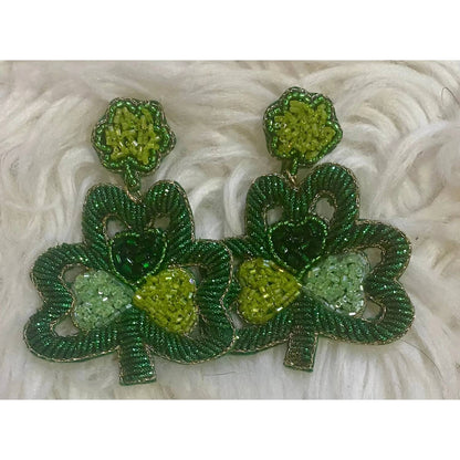 Women's Beaded Cut Out Clover Earrings