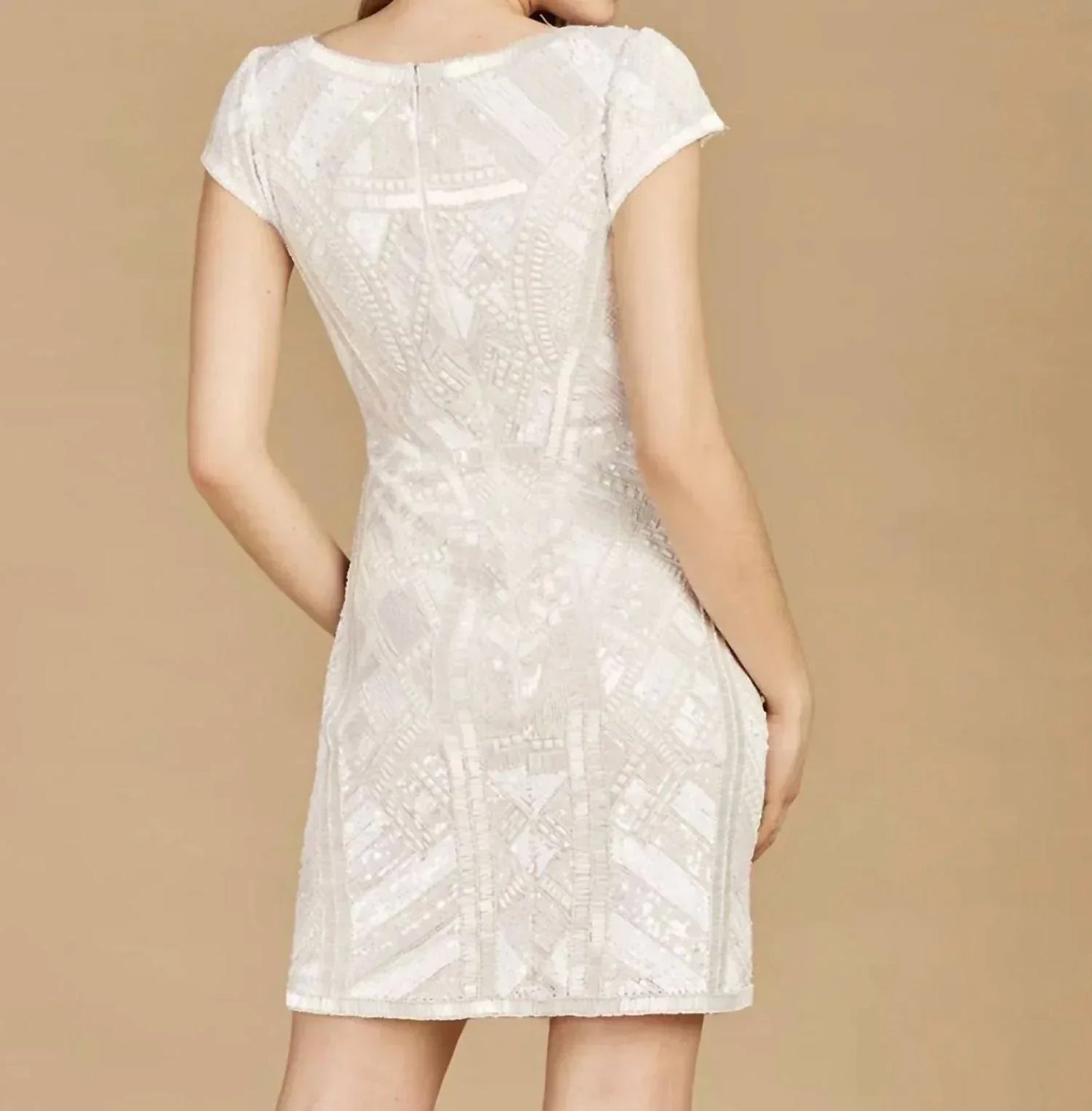 Lara - V-neck Beaded Bridal Mini Dress With Cap Sleeves - Rack Hunt