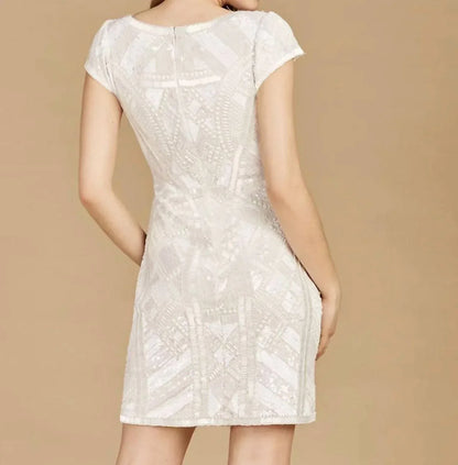 Lara - V-neck Beaded Bridal Mini Dress With Cap Sleeves - Rack Hunt