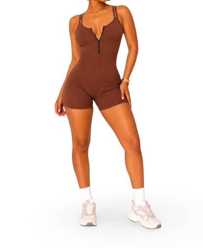 On a Daily Stretchy Spaghetti Strap Zip Up Romper