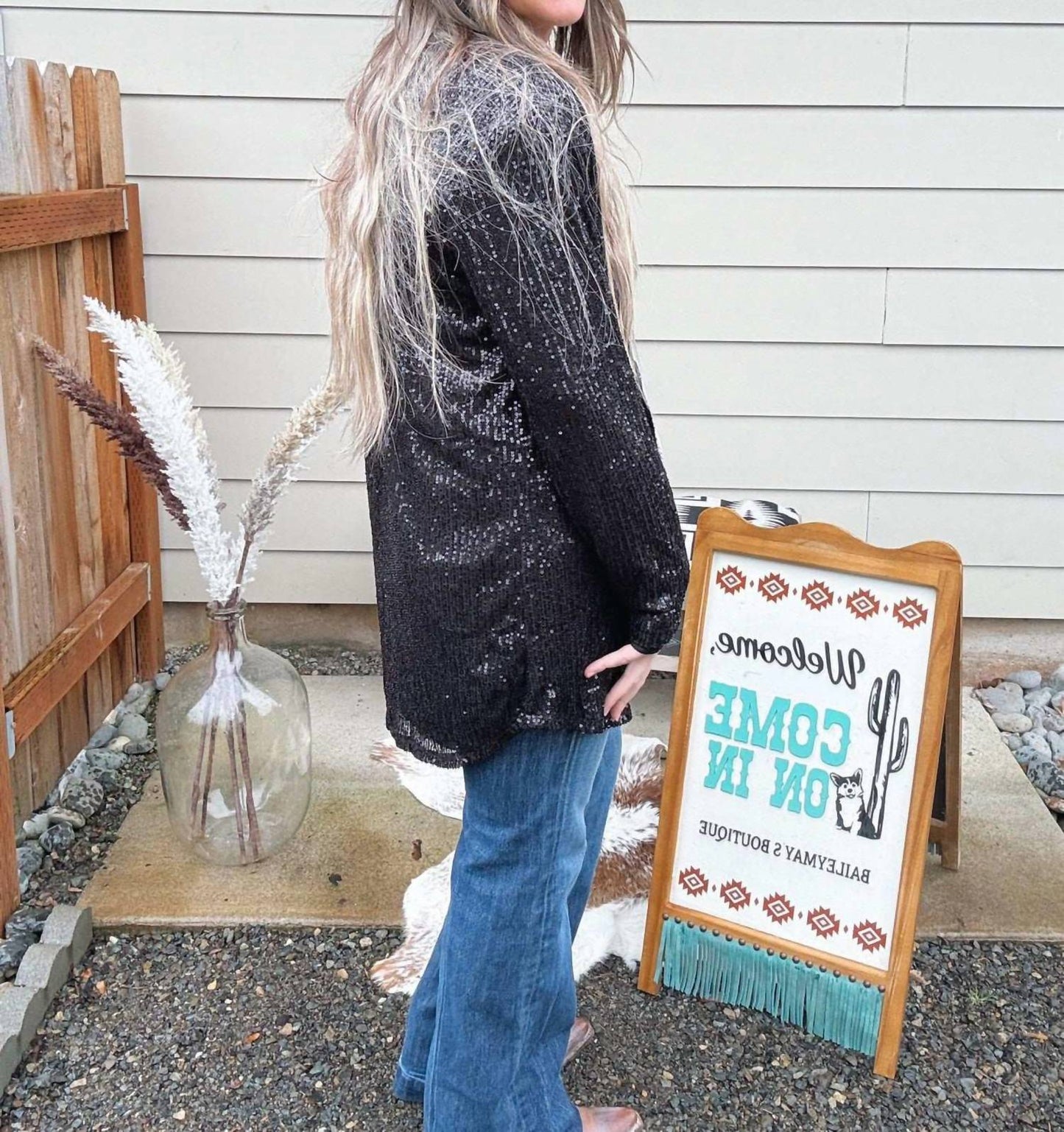 Sequin Button Button Front Top