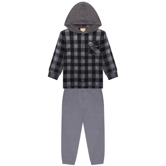 Kid's Plaid Shacket Two-Piece Set