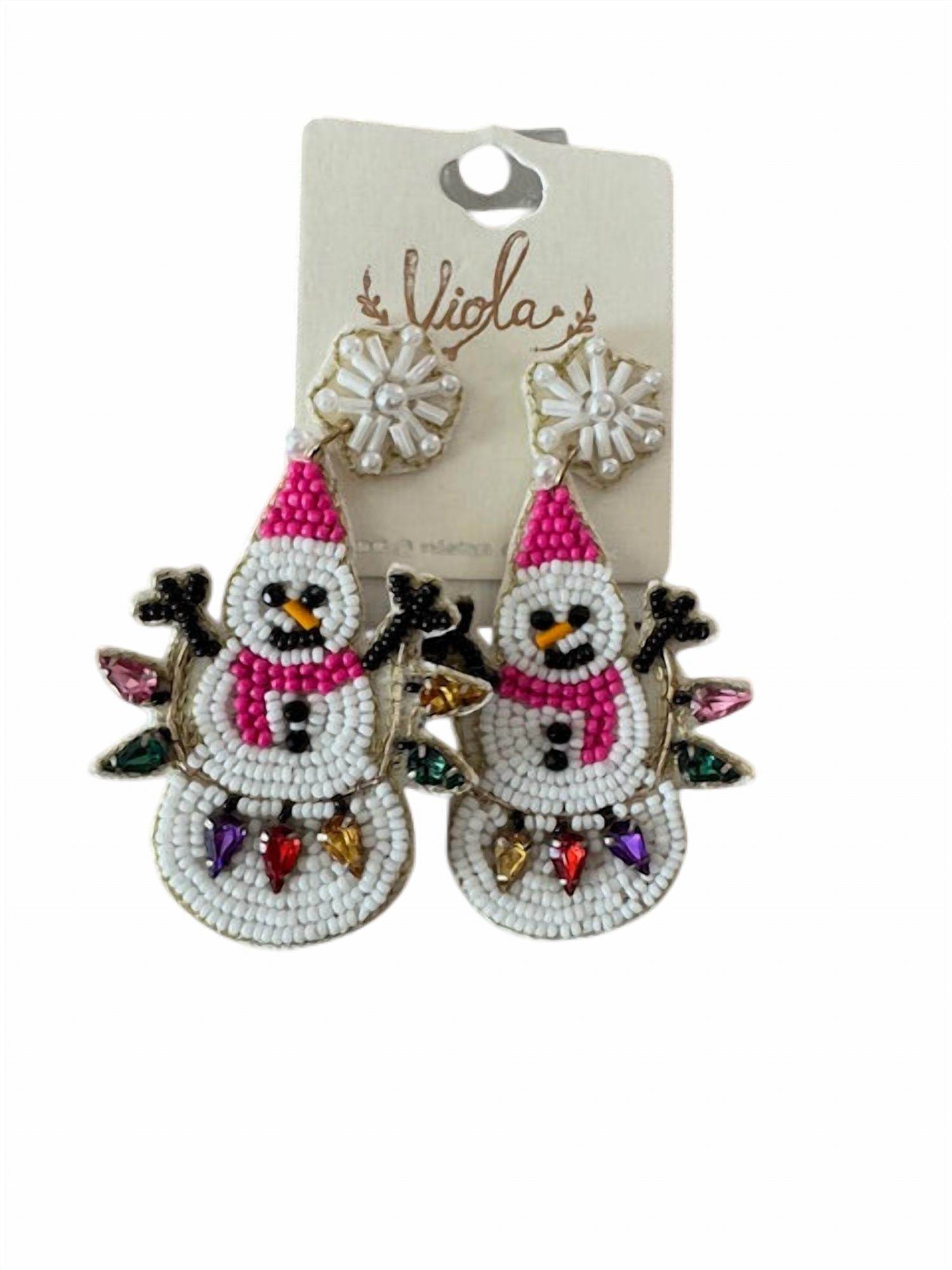 Viola - Women's Beaded Snowman Earrings - Rack Hunt -