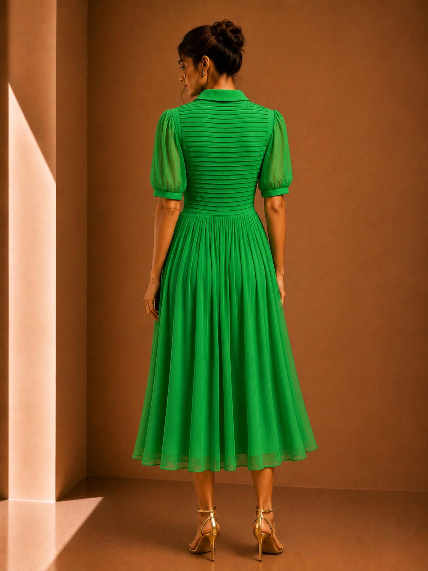 Sheer Pleated Midi Dress