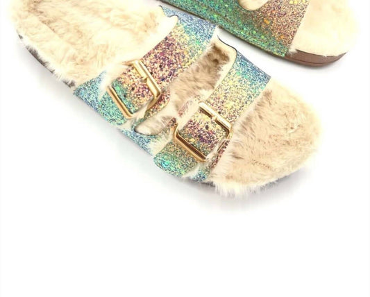Women's Queen Sparkly Furry Birkenstyle Slide