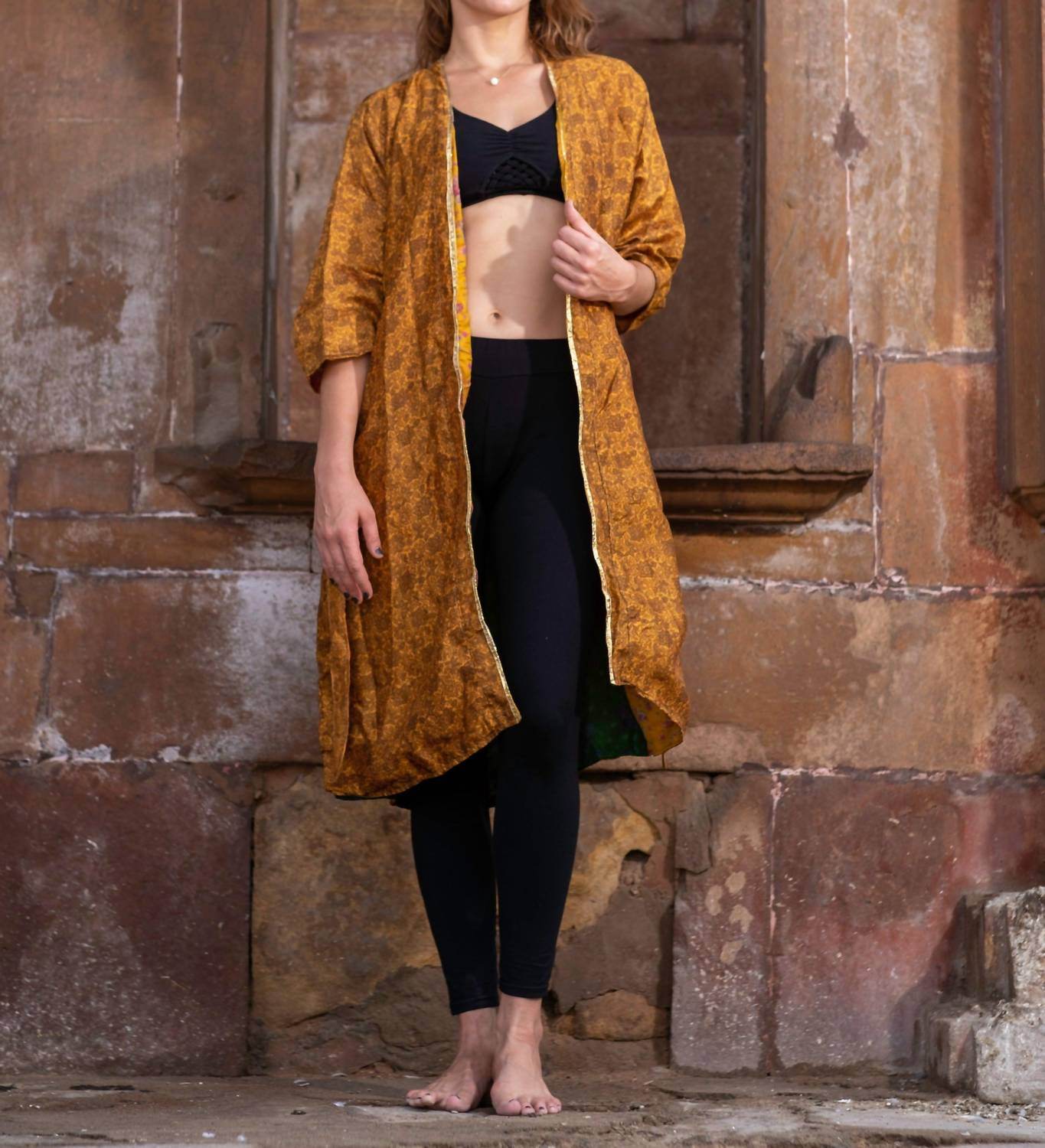 StandAwt - Golden Glow Reversible Saree One Size Kimono - Rack Hunt -