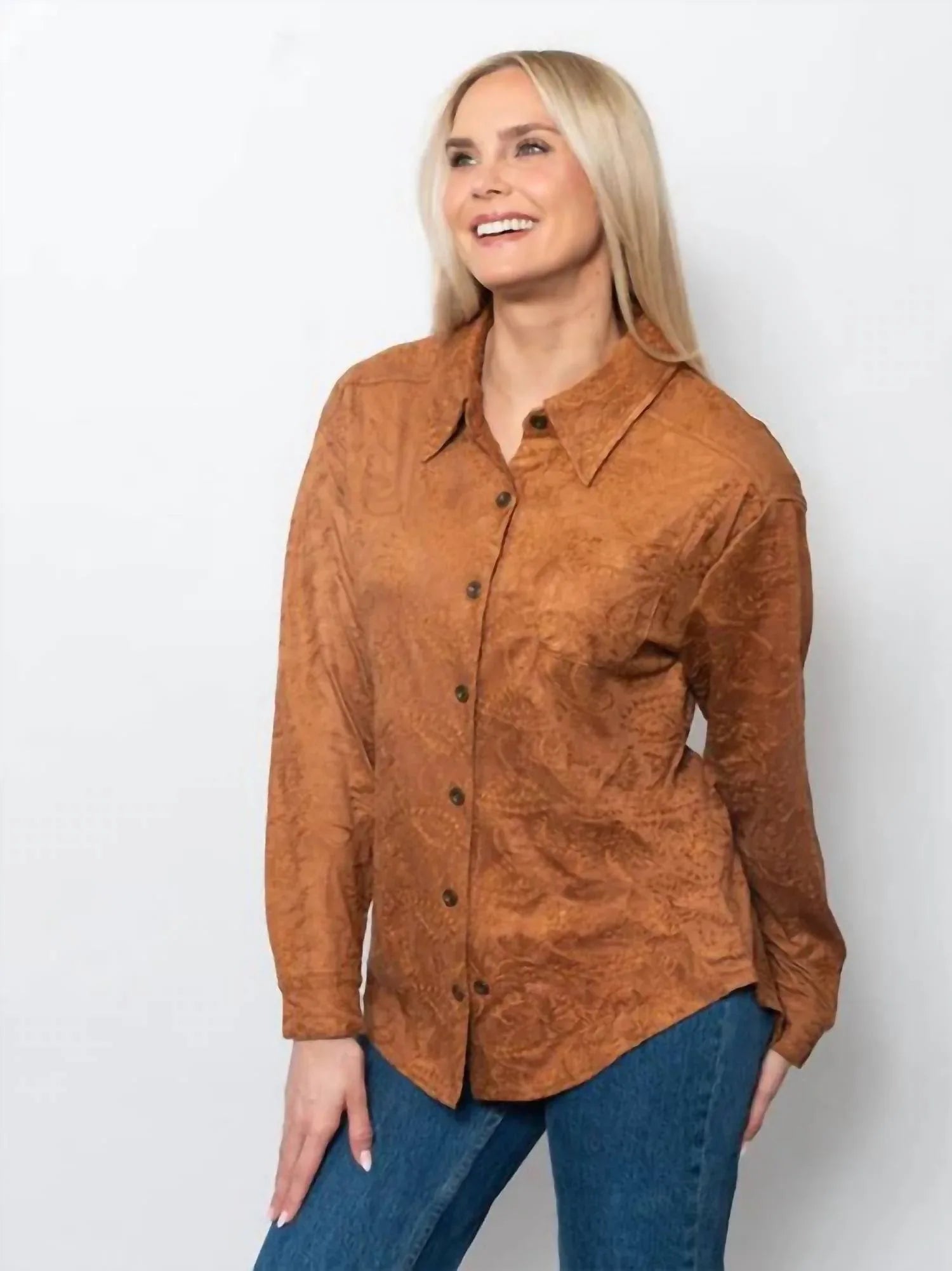 SNO SKINS - Embroidered Suede Button-up Shirt - Rack Hunt