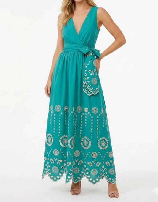 Jade Eyelet Embroidered Sleeveless Maxi Dress