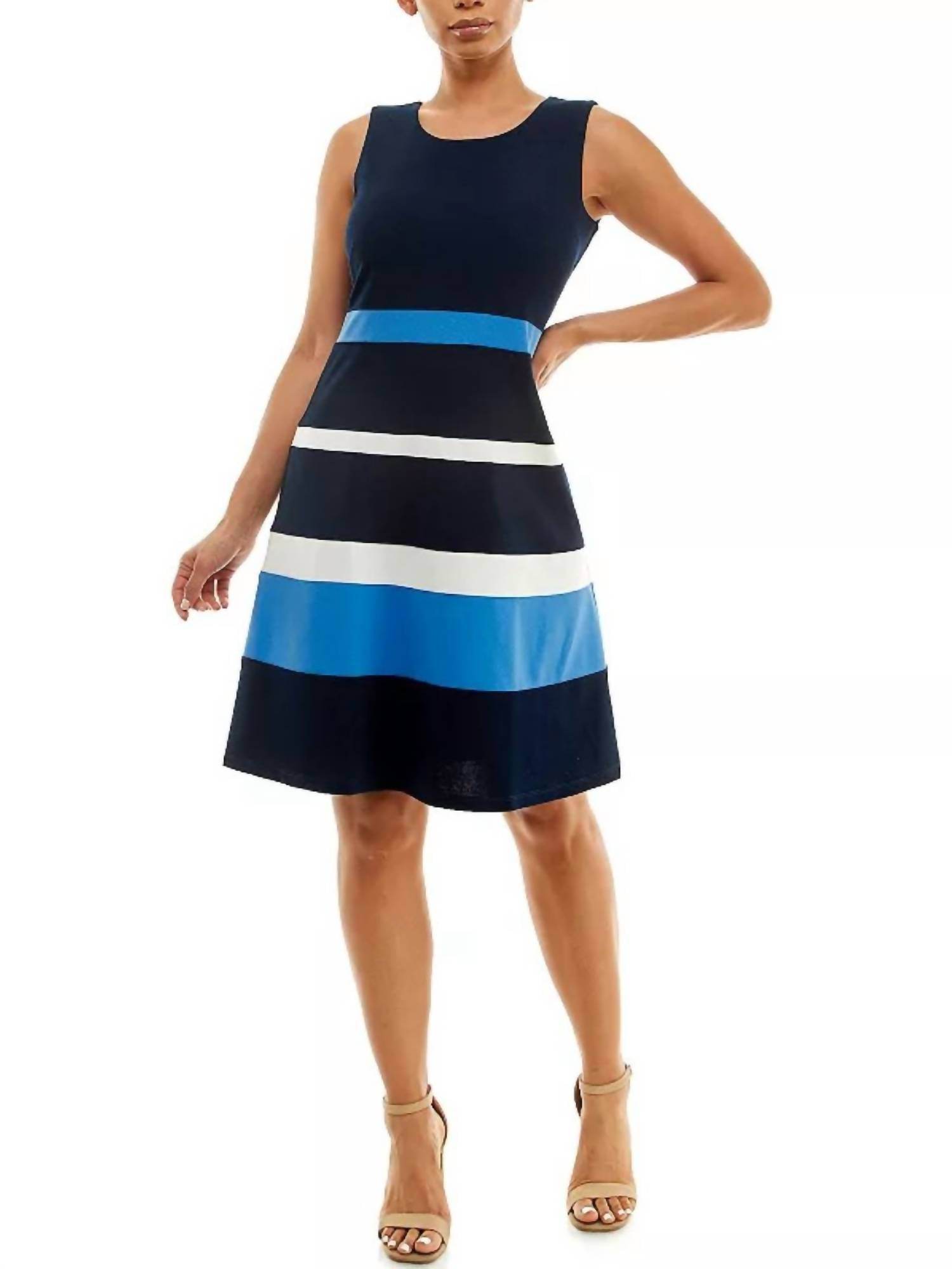 Nina Leonard - Sleeveless Jewel Neck Colorblock Dress - Rack Hunt -