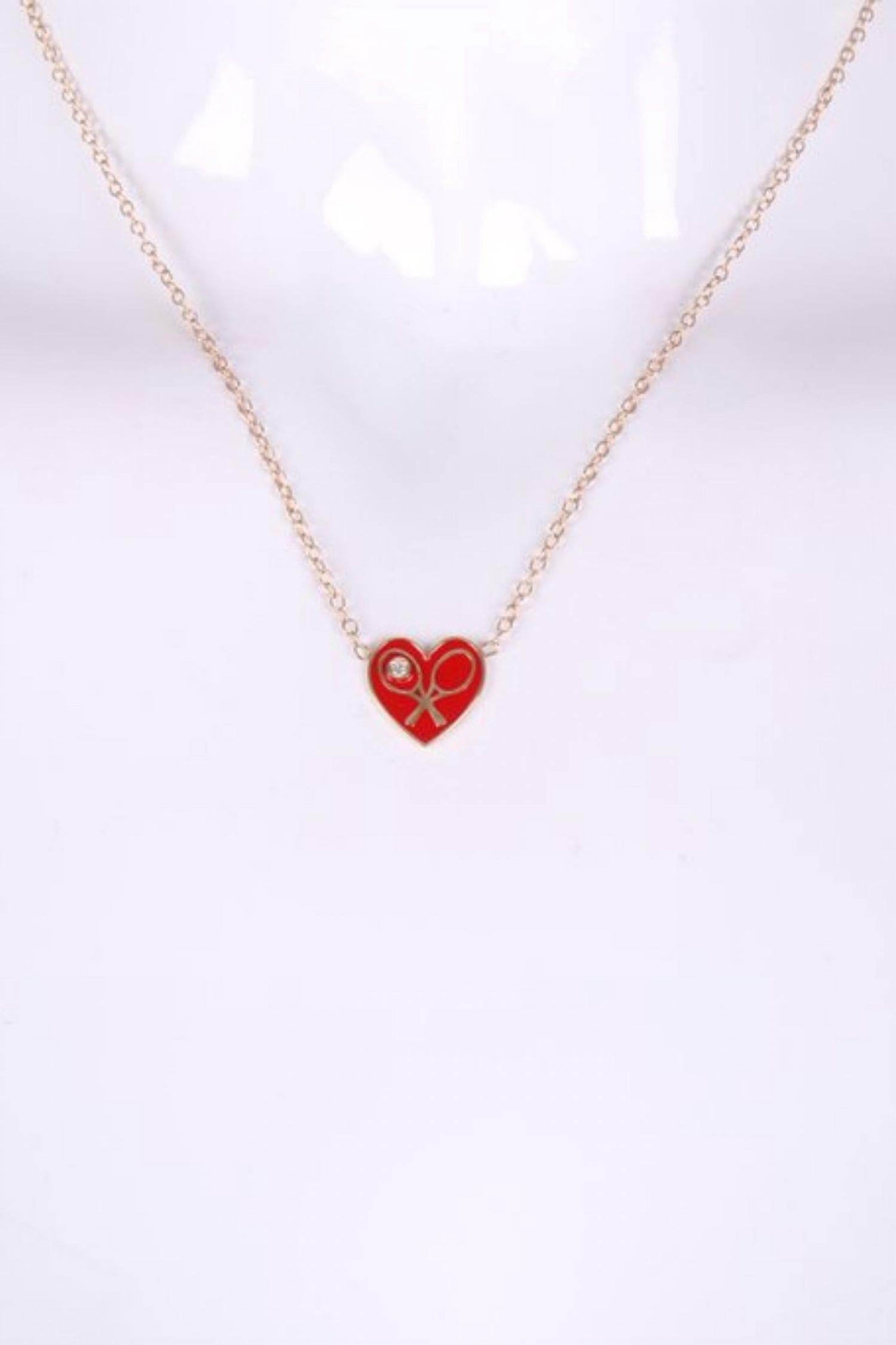 Love Love Tennis - Women's Enamel Heart Diamond Necklace - Rack Hunt