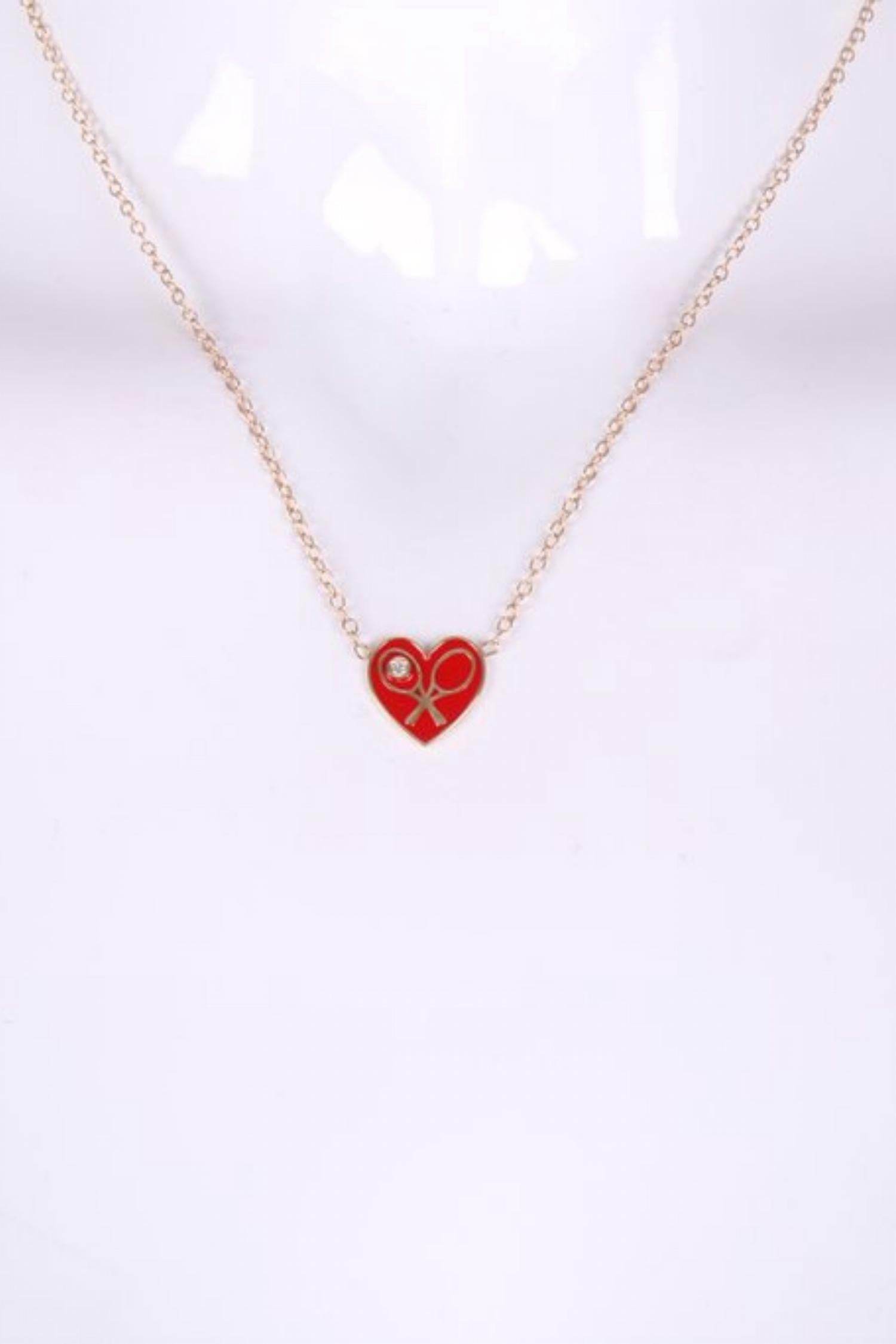 Love Love Tennis - Women's Enamel Heart Diamond Necklace - Rack Hunt