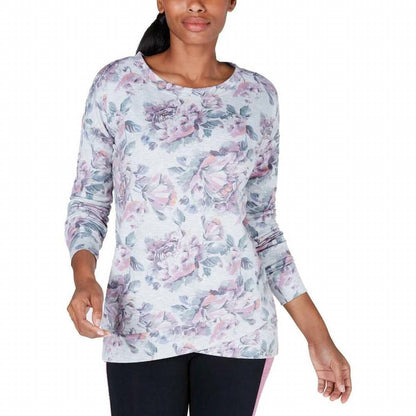 Ideology Womens Activewear Floral Print Workout Sweatshirt