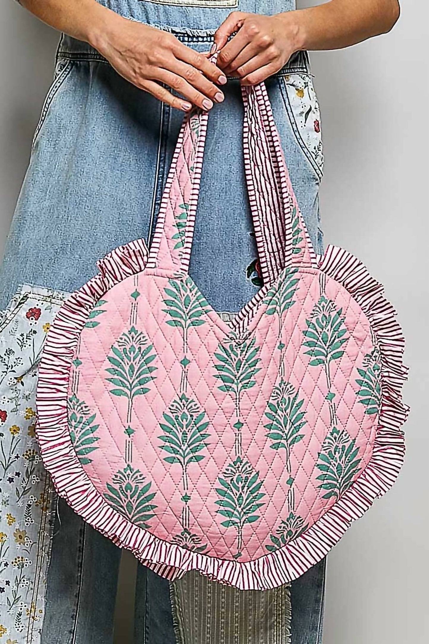 Heart Shaped Ruffle Edge Quilted Tote Bag