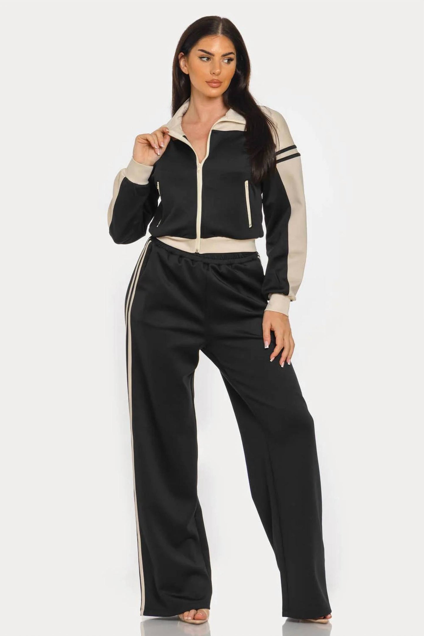 Colorblock Zip Up Jacket And Pants Set