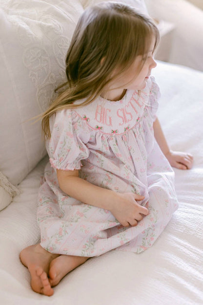 Kids Floral Big Sister Smocked Dress