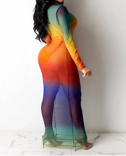 Pretty Lies Ombre Mock Neck Long Sleeve Maxi Dress