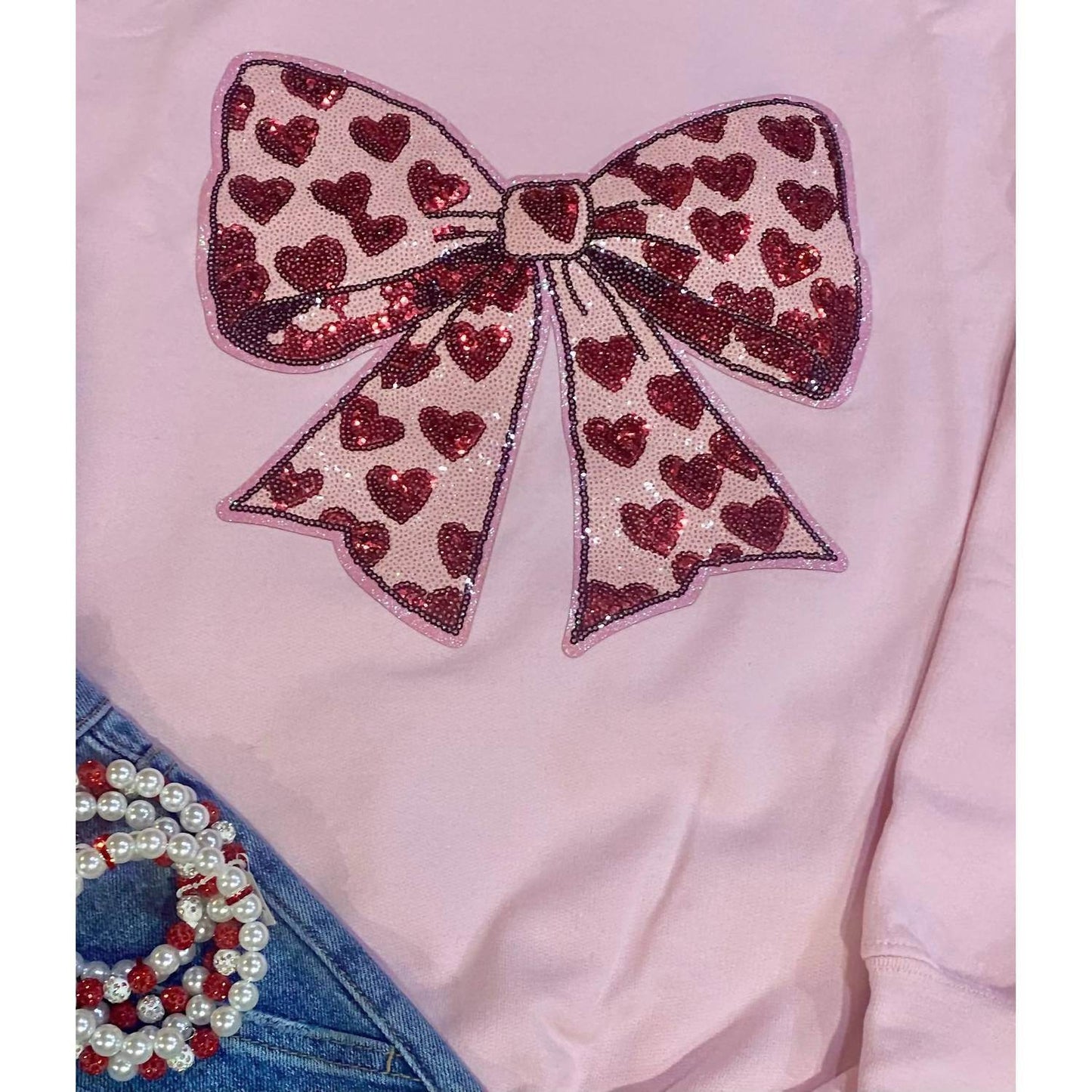 Trendy Tee Co. - Heart Bow Sequin Sweatshirt - Rack Hunt -