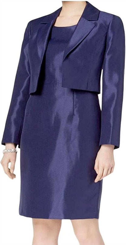 Women's Shiny Kiss Front Jacket With Notch Collar And Sheath Dress