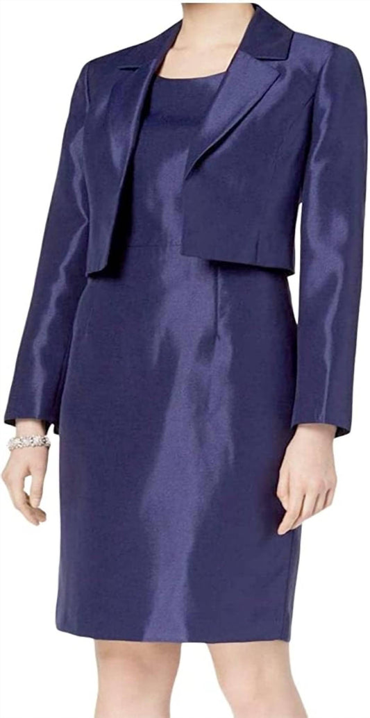 Women's Shiny Kiss Front Jacket With Notch Collar And Sheath Dress