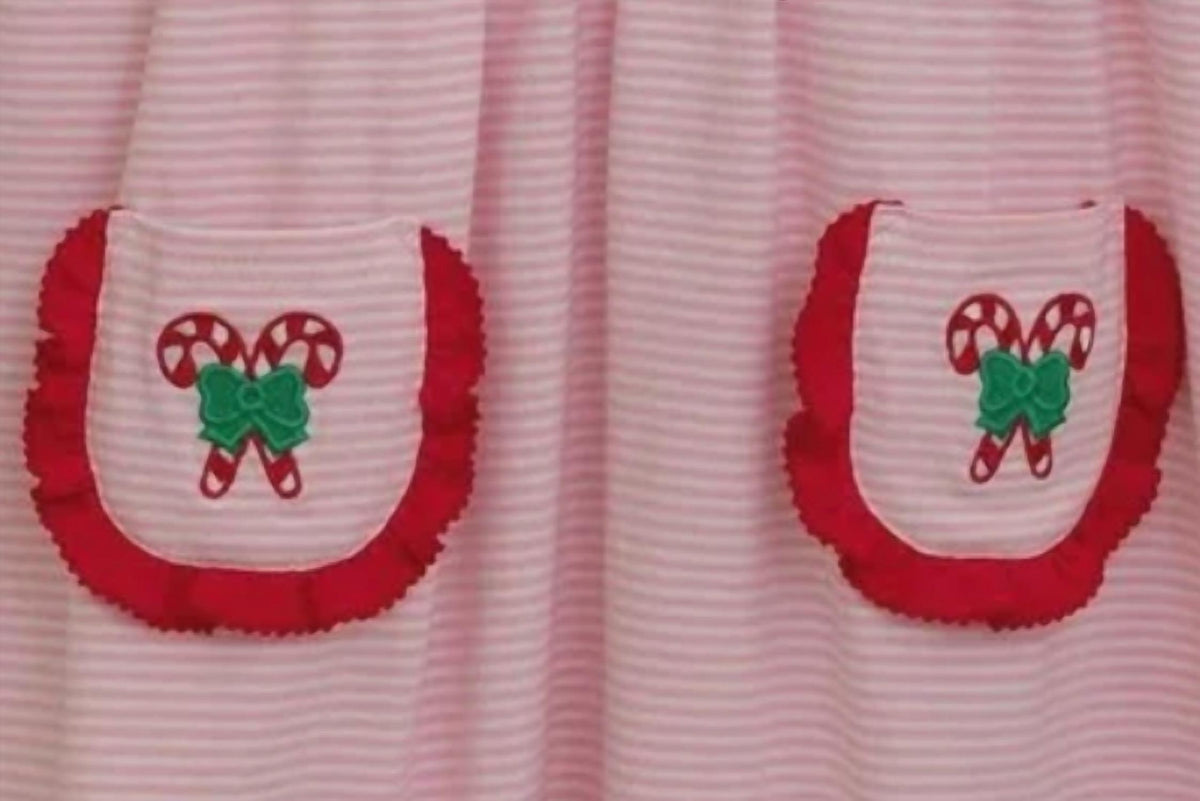 Girl's Candy Cane Embroidered Dress