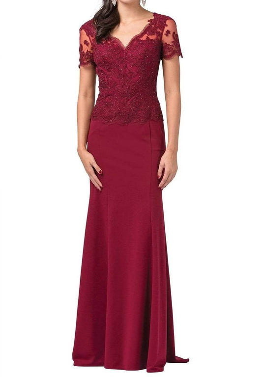 Dancing Queen - Short Sleeve Jeweled Illusion Gown - Rack Hunt