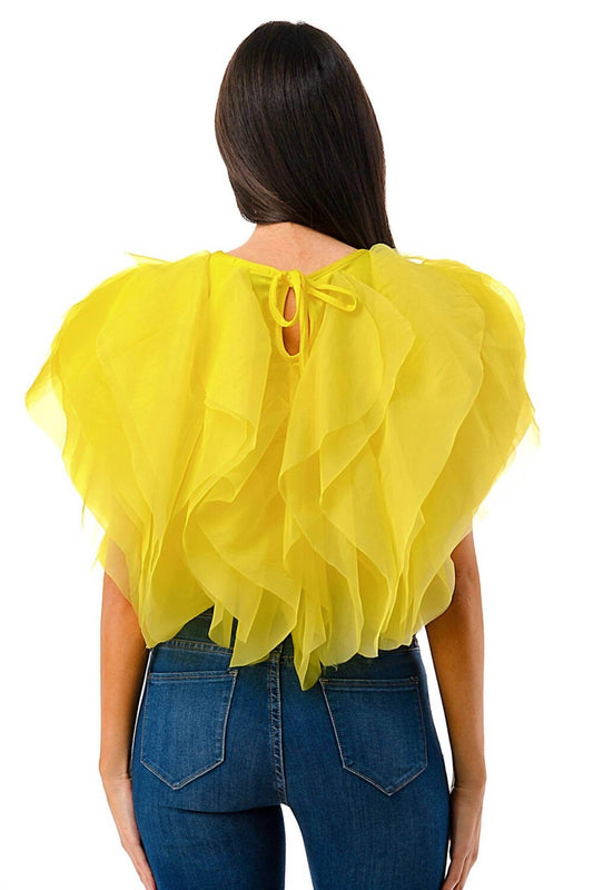 Love Highlight - Sleeveless Ruffle Tulle Crop Top - Rack Hunt -