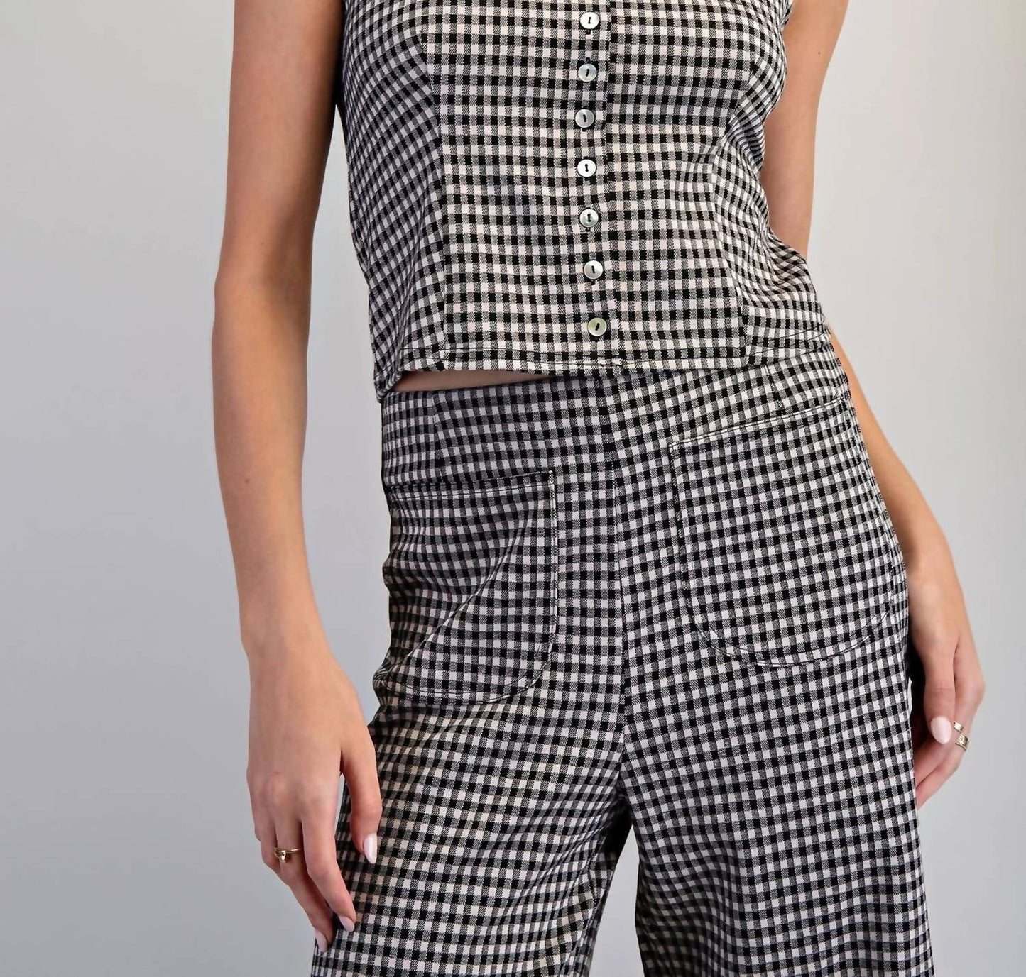 Gingham Ease Button-front Tank Top