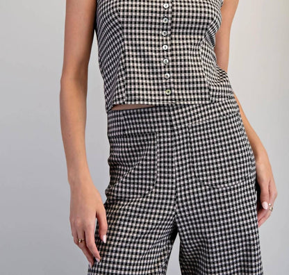 Gingham Ease Button-front Tank Top