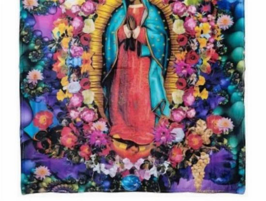 Our Lady Of Guadalupe Floral Blanket 59" X 51"