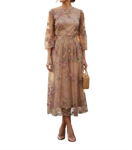 Sheer Floral Embroidered Midi Dress