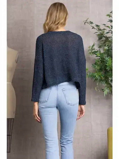 Crew Neck Cable Knit Long Sleeves Top