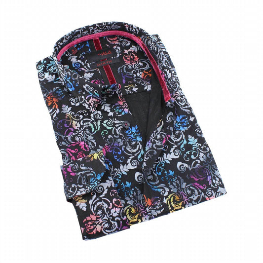 Color Damask Print Button Down Shirt