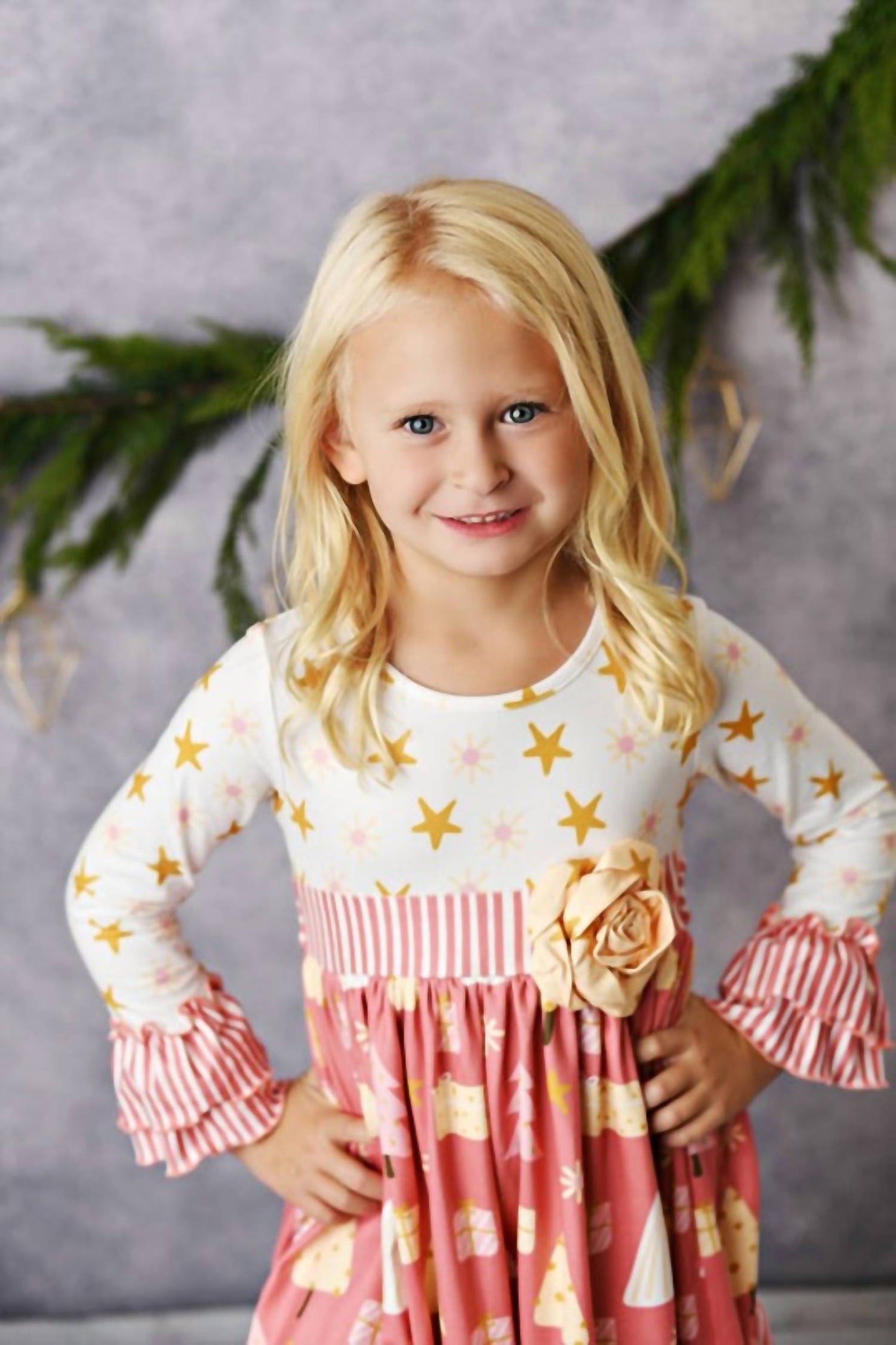 Girls Winter Holiday Christmas Tree Rosette Dress