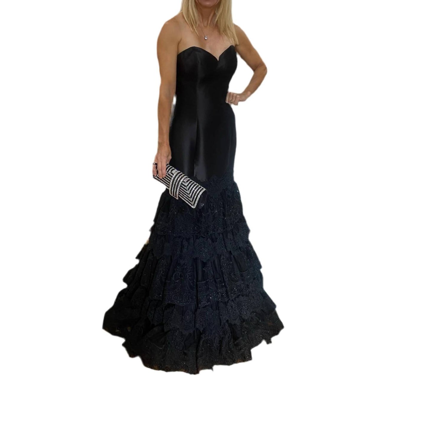 Strapless Lace Ruffle Bottom Dress