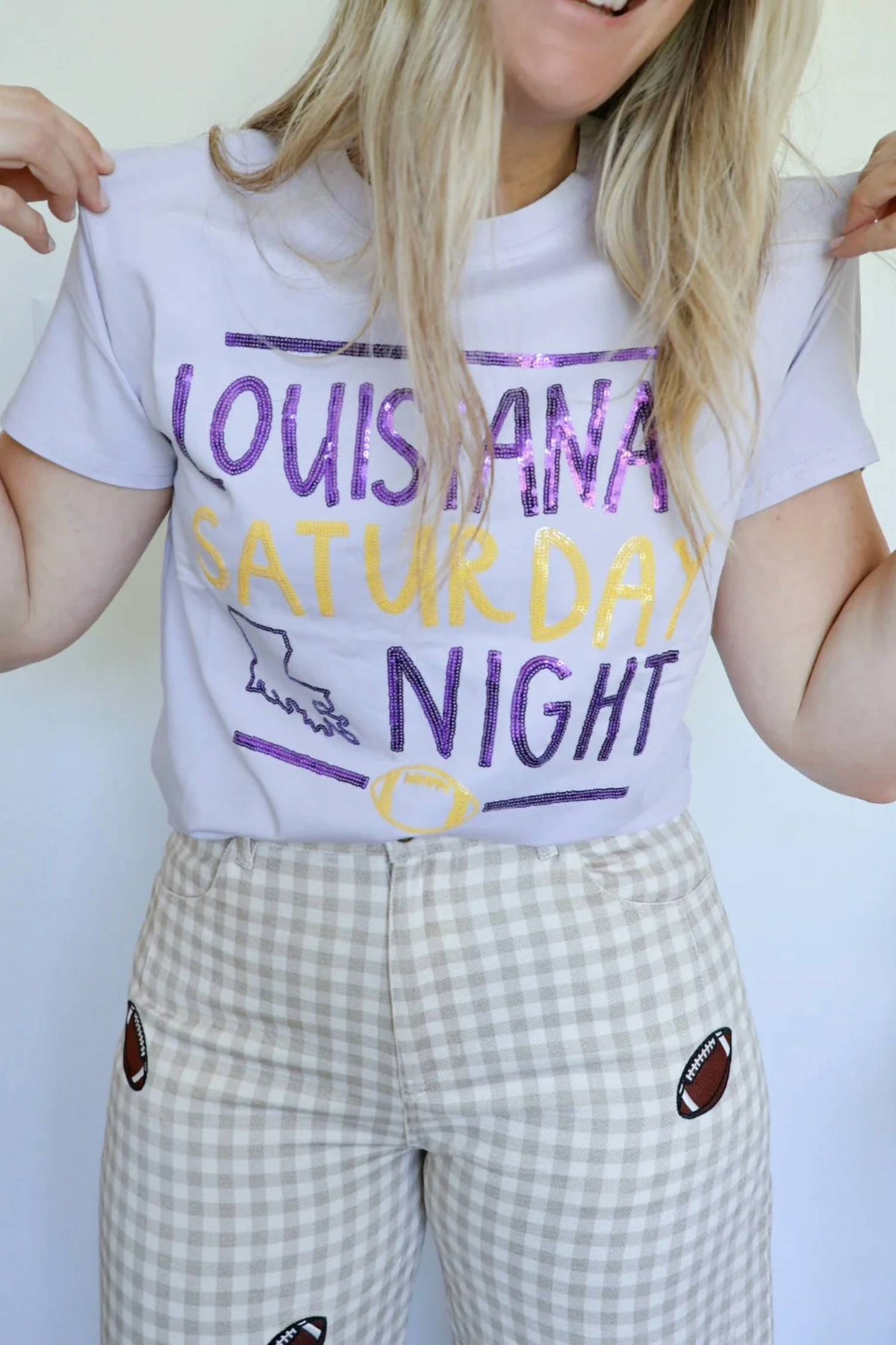 Women's Louisiana Saturday Night Sequin Game Day Tee