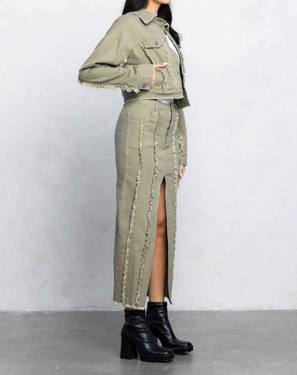 Kristi Frayed Midi Skirt With Center Slit