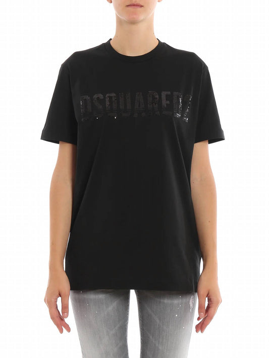 Women's Sequined Logo Detailed Cotton T-shirt