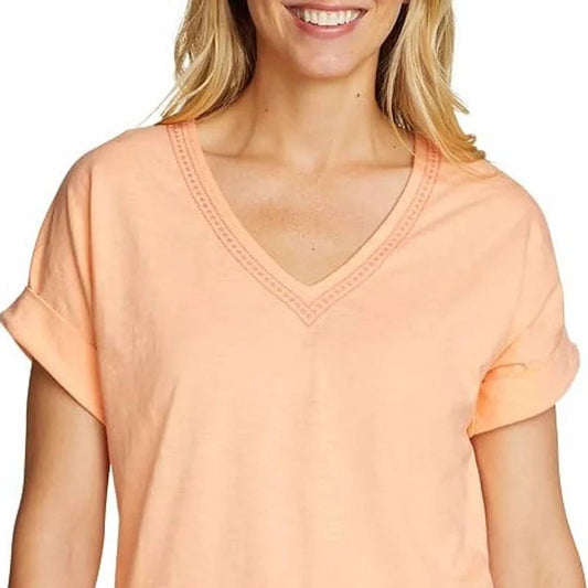 Short Sleeve Daisy Slub V-neck Cotton Tee
