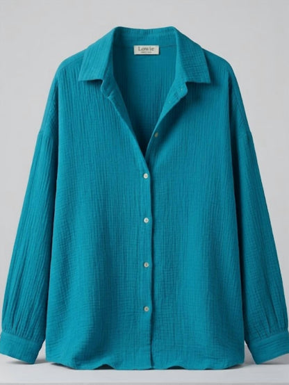 Women's Oversized Evil Eye Gauze Cotton Button Shirt