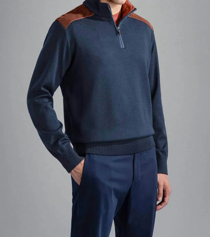 Paul & Shark - Men's Wool Zip Sweater With Corduroy Details - Rack Hunt