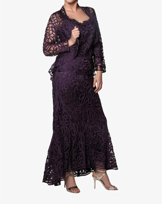 Soulmates - Lace Beaded 3 Piece Jacket Top Skirt Dress Set - Rack Hunt